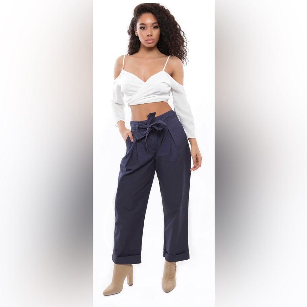 🩷. 598. Navy Blue Paperbag Waist Wide Leg Pants